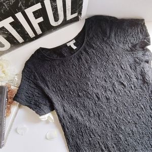 J.Jill Black Scrunched Short Sleeve Blouse